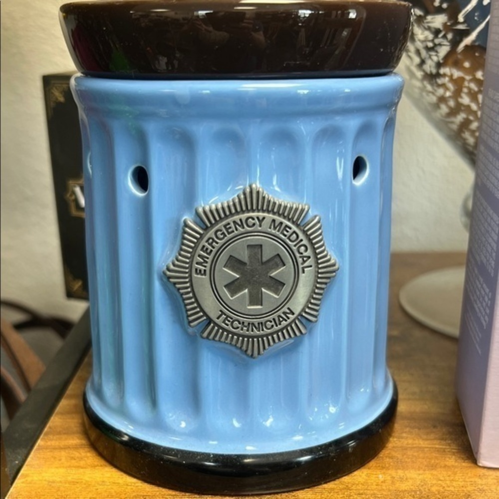 Scentsy Blue and Brown Candle Holder with EMT emblem
